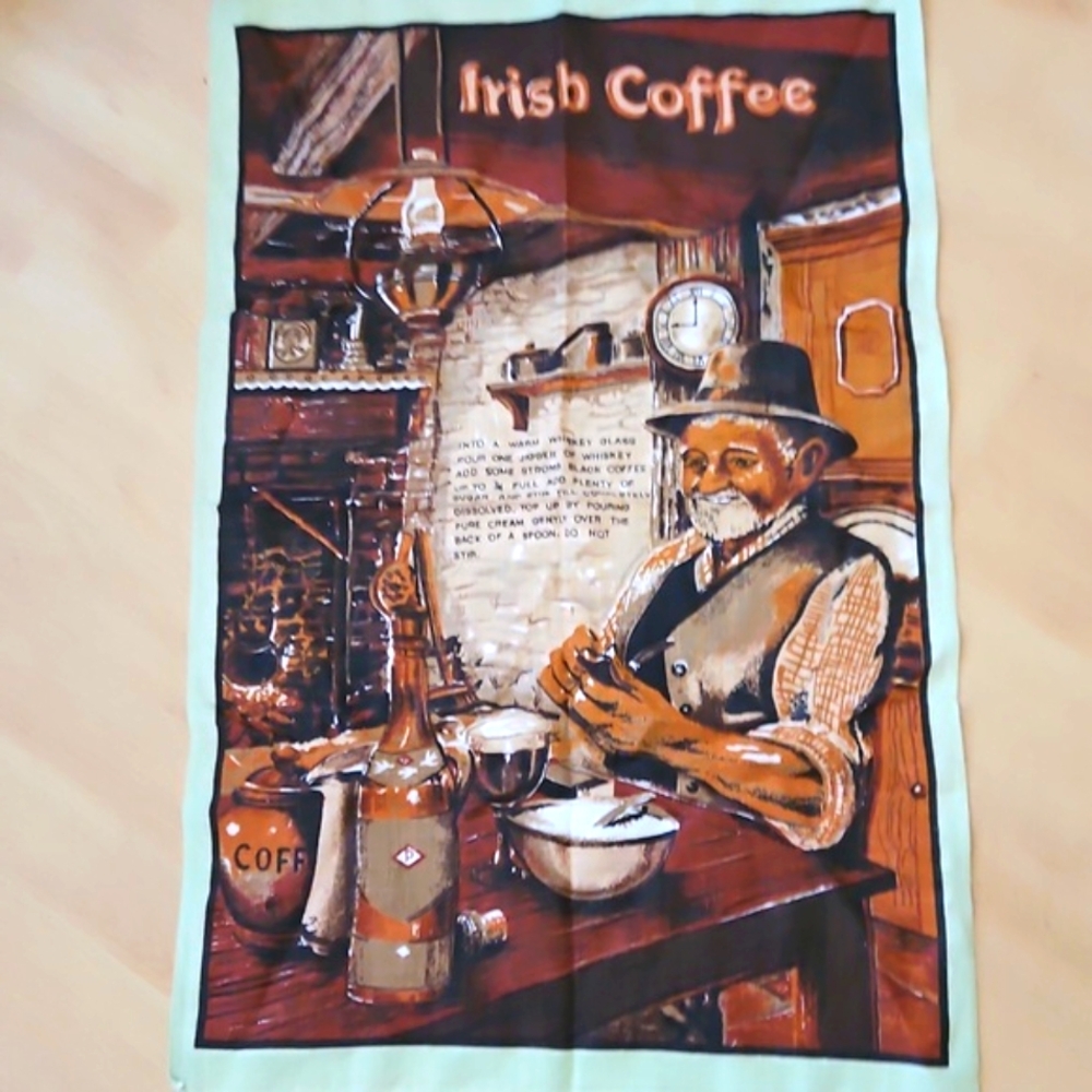 Vintage New Irish Coffee Brown and Cream Kitchen Linen Tea Towel